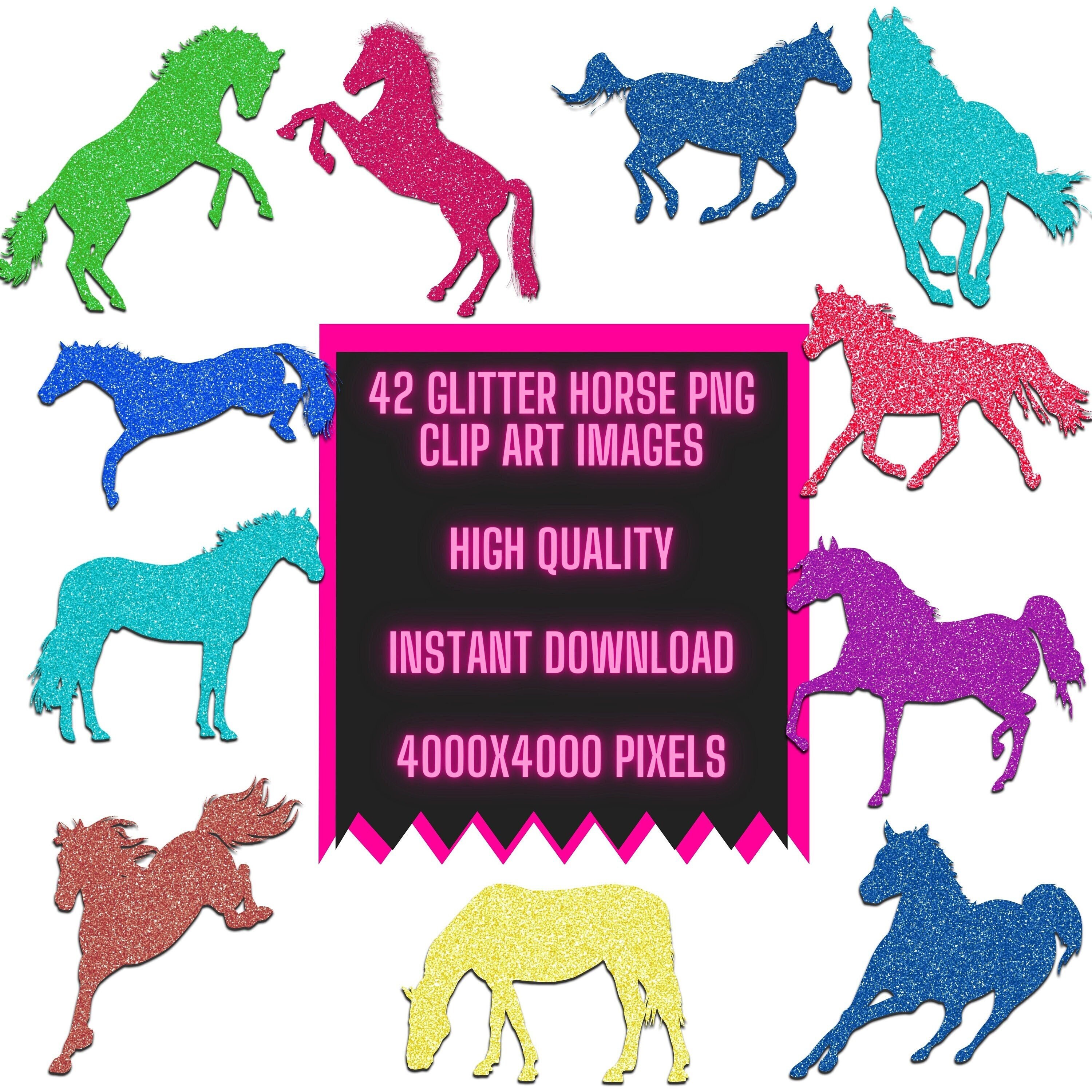 42 Glitter Horse Silhouettes Bundle Instant Download in PNG Format 300