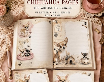 Chihuahua Junk Journal Papers, 68 Cute Dog Printable Pages for Writing or Drawing, Watercolor Puppy Journal, Love Chihuahuas Scrapbook PDF