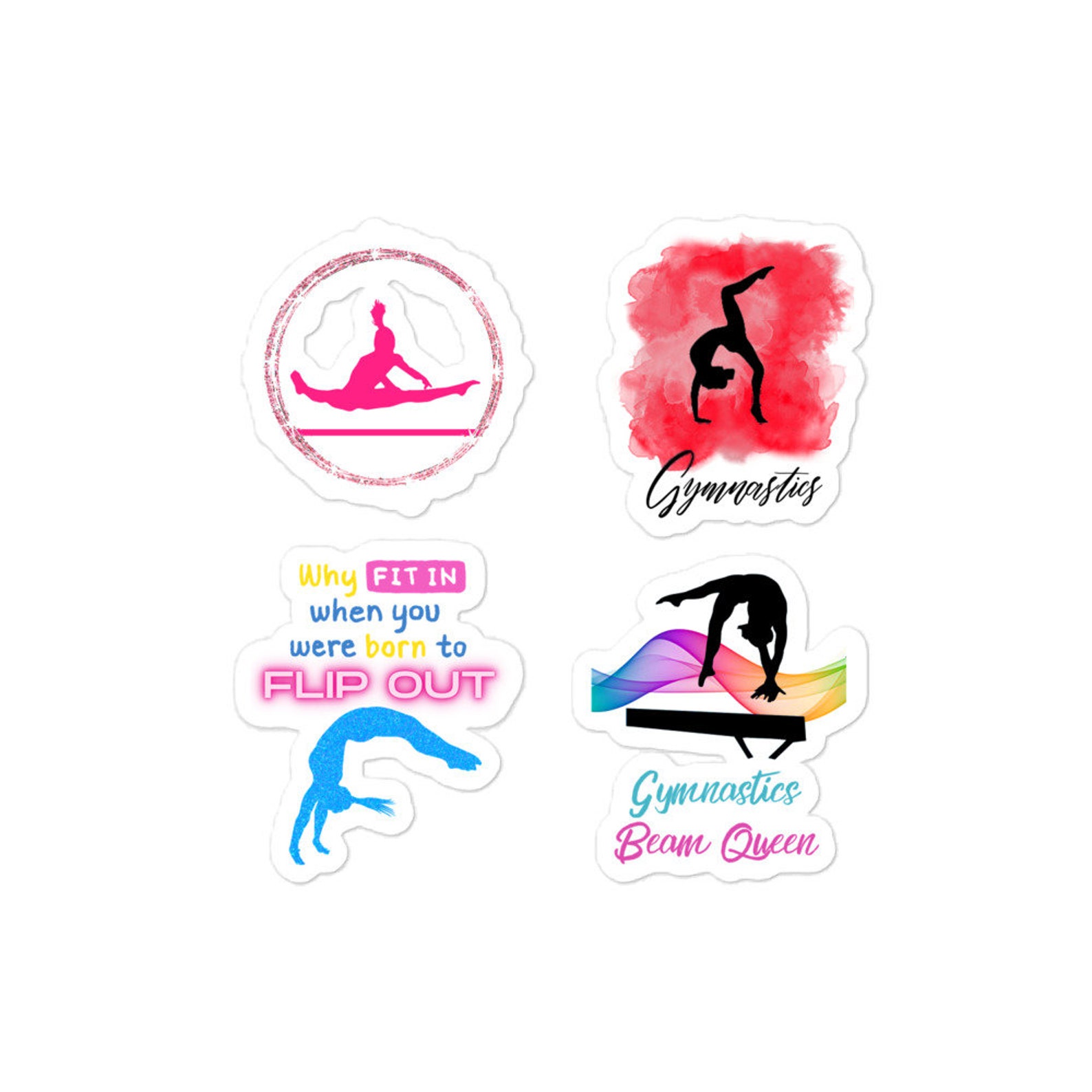 Set of 4 Gymnastics Stickers on a Sheet Etsy