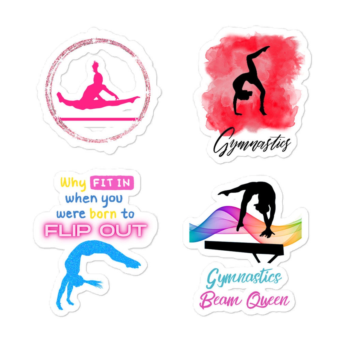 Set of 4 Gymnastics Stickers on a Sheet Etsy