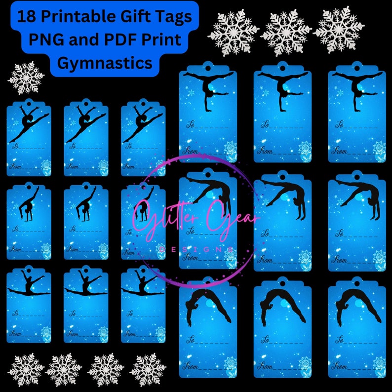 Gymnastics Christmas Gift Tags Girls Gymnastics Blue Snowflake