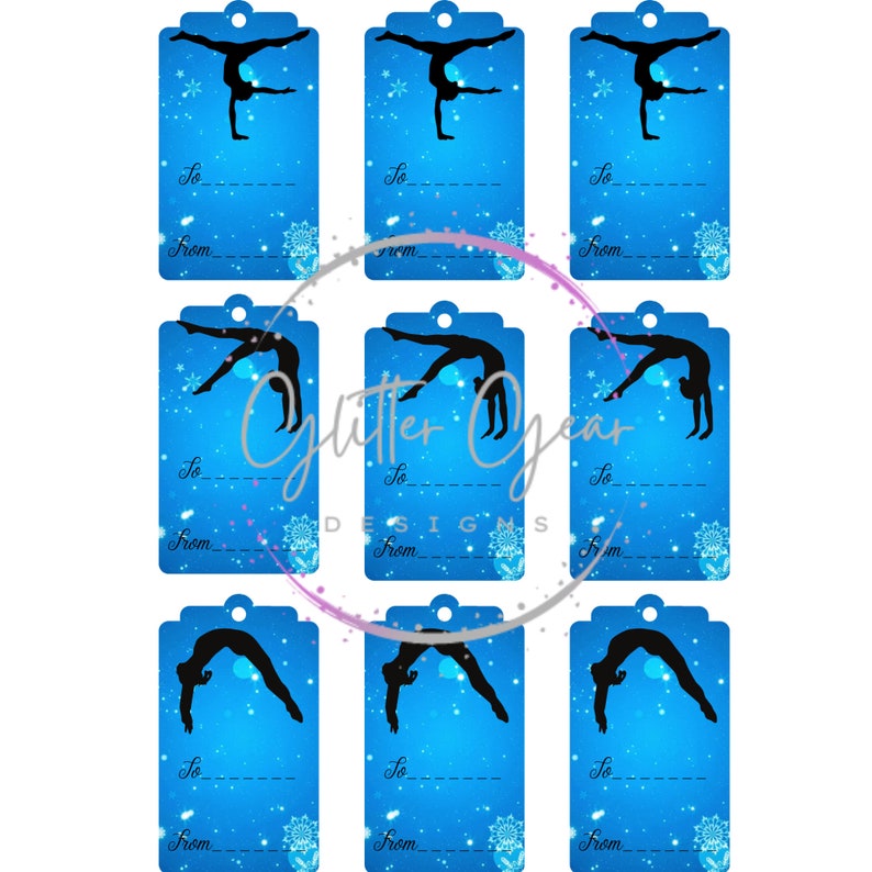 Gymnastics Christmas Gift Tags Girls Gymnastics Blue Snowflake