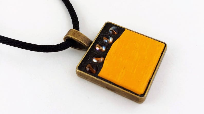 mosaic pendant gift for her sparkling topaz beads Sunny yellow and topaz necklace mosaic jewellery funky mustard yellow glass tile