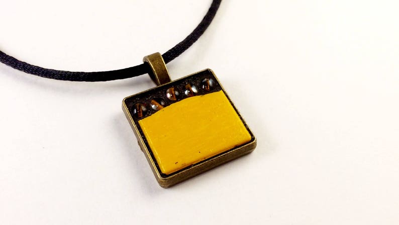 mosaic pendant gift for her sparkling topaz beads Sunny yellow and topaz necklace mosaic jewellery funky mustard yellow glass tile