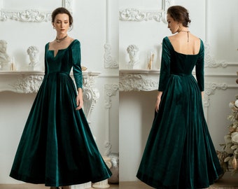 LAURA Velvet Dresses For Women | Green Cocktail Dress | Winter Bridesmaid Dress | Long Formal Dress | Velvet Christmas Dress | Gift For Her