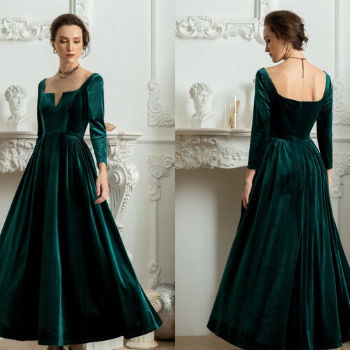 Emerald Green Velvet Dress Wedding Dress Women Long Formal - Etsy