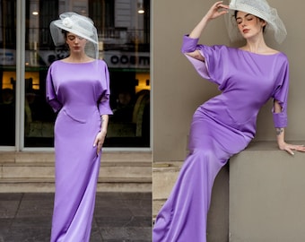 Satin Maxi Dress | MARJORIE Long Sleeve Crêpe Wedding Gown