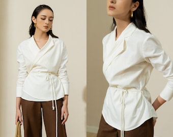 Sophia Wrap Around Linen Top | Custom Made | linen top tie | linen blouse | women's linen blouse | white womens blouse | linen wrap blouse