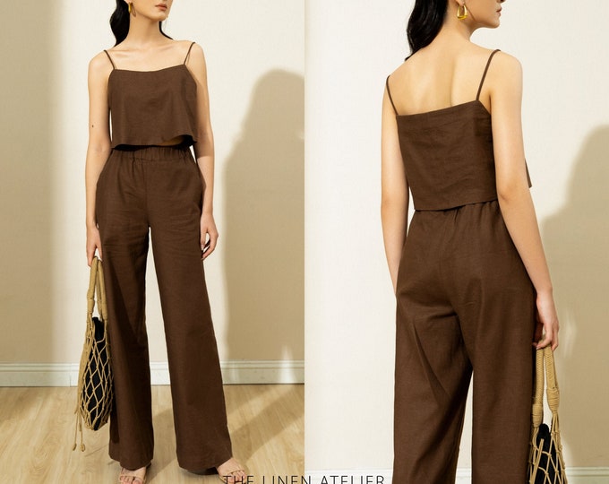 Linen Loungewear Set | Crop Top, Wide Leg Pants, Custom Made