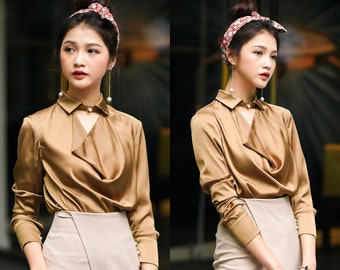 Crepe de Chine Silk Blouse | Long Sleeve Button Shirt