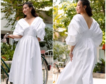 KATHARINA Midi Linen Dress | Summer Short Sleeve Dress | Boho Plus Size Dress | Linen Wedding Dress | Minimalist Dress | Linen Dress Women