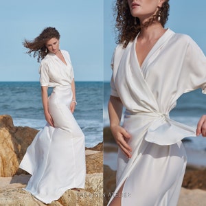 VALENTINA DRESS - Satin floor length wrap dress | Simple wedding dress | White satin wrap dress | Elegant evening dress | Summer party dress