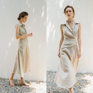 HELEN Casual Sleeveless Linen Utility Shirtdress | Linen Summer Dress | Sleeveless Linen Dress | Minimalist Dress | Evening Party Dress