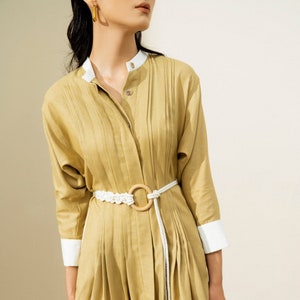 ELIZABETH Pleated Detail Midi Shirt Linen Dress Custom Made - Etsy