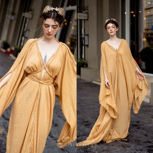 JOANNE Mustard Yellow Kaftan Dress | Plus Size Kaftan Dress | Goddess Wedding Dress | Greek Dress For Women | Grecian Wedding Dress