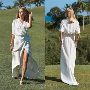 VALENTINA Short Sleeves Wrap Dress | Long Silk Dress | Bridesmaids Dress | Dresses For Women | Plus Size Dress | Silk Dressing Gown White