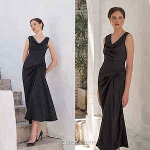 NELLIE Sleeveless Cowl Neck Midi Dress | Silk Wedding Guest Dress | Black Prom Dress | Party Dress Satin | Retro Dress | Custom Made Dress