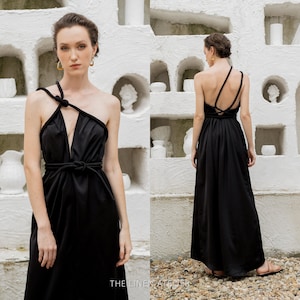 LYNN Silk Open Back Convertible Dress | Women Slip Camisole Long Dress | Bridesmaid Dress Satin | Black Prom Dress | High Low Party Dress