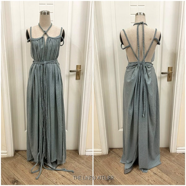 IZA Goddess Dress • Boho Maxi Dress • Simple Boho Wedding Dress • Egyptian Goddess Dress • Roman Style Dress Roman Goddess Dress Dusty Blue