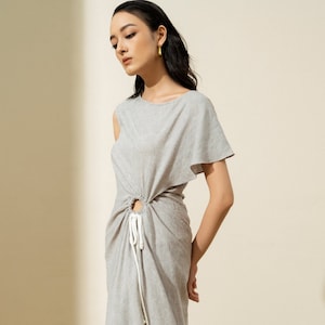 Elegant Sleeveless Maxi Dress with Tie-Strap Detail - Isabela Linen Dress