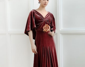 Velvet Cowl Back Gown | Cape Sleeve Wedding Dress
