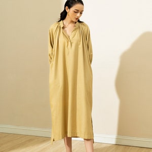 ABIGAIL Oversized Style Pleated Front Linen Tunic Dress | long sleeve linen dress | linen sundress | linen dress simple | linen midi dress