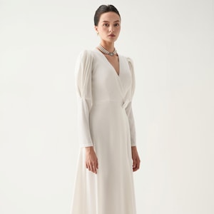 fitted lace wedding dress Martinez Long Sleeve Mini Dress White main image 1