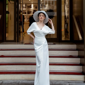 MARIAH Bridesmaid Satin Wrap Dress | White Wrap Dress | White Dress Women Wedding | White Dress Long Sleeve | Minimalist Wedding Dress
