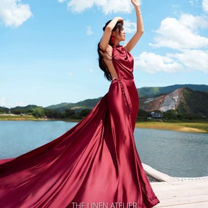 LANA Flying dress for photoshoot I Night Dress Backless Prom Dress Halter Neck I Santorini Dress I Long Train Dress Wedding Reception