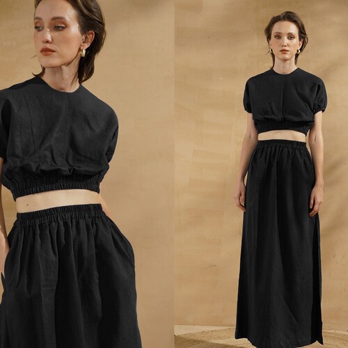 LUCY Linen Skirt And Top Set | dress kamina linen two piece set | linen crop top | linen two piece set | 2 piece outfit woman two piece set