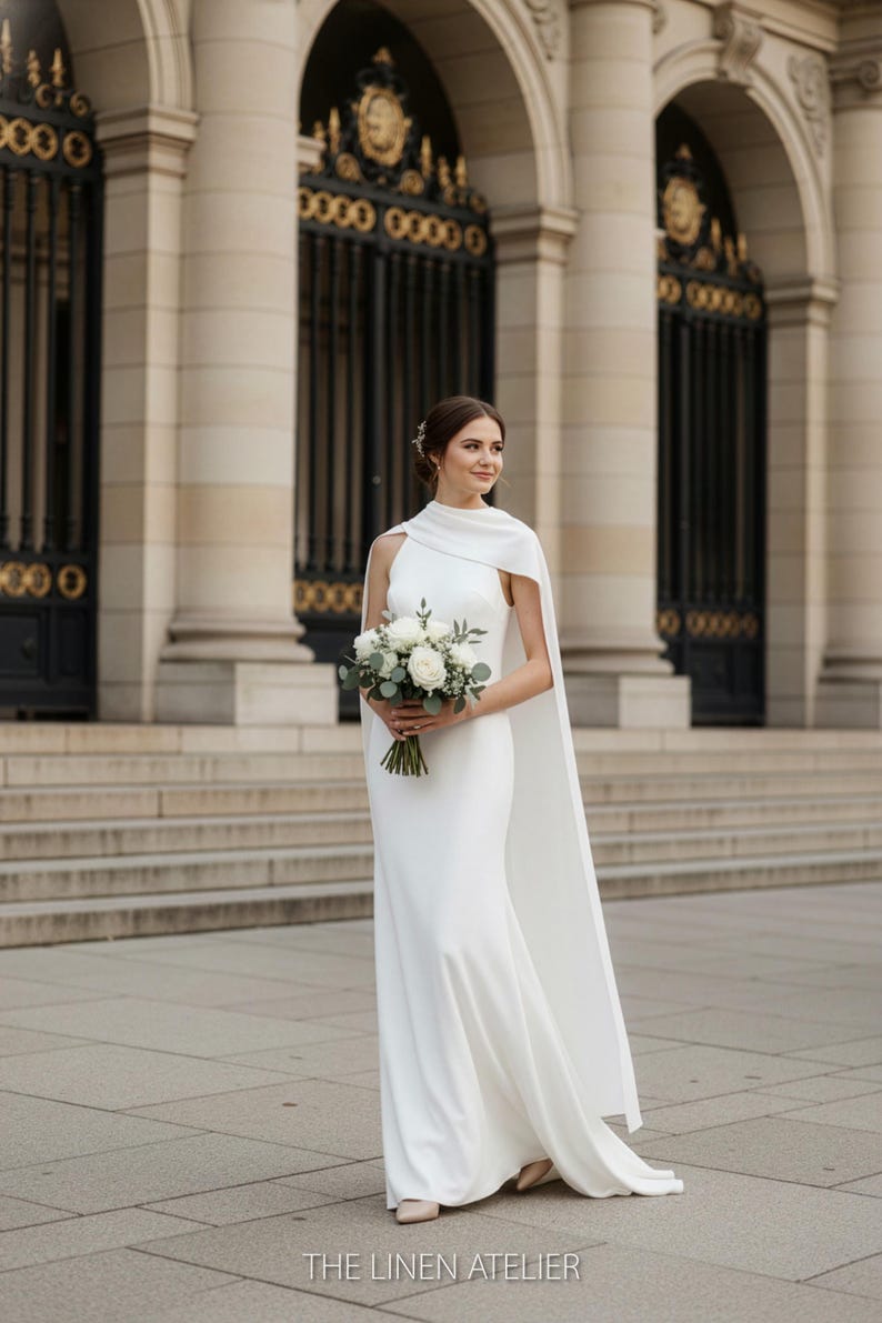Robe de mariée cape minimaliste pour cérémonie civile