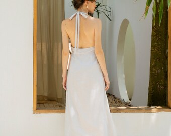 Linen Halter Dress | Backless White Dress With Slit - Etsy Linen Halter Dress | Backless White Dress With Slit - Etsy