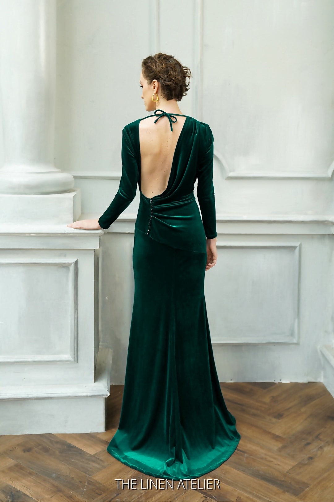 MAUREEN Green Velvet Slip Dress Wedding Guest Dress Winter Velvet