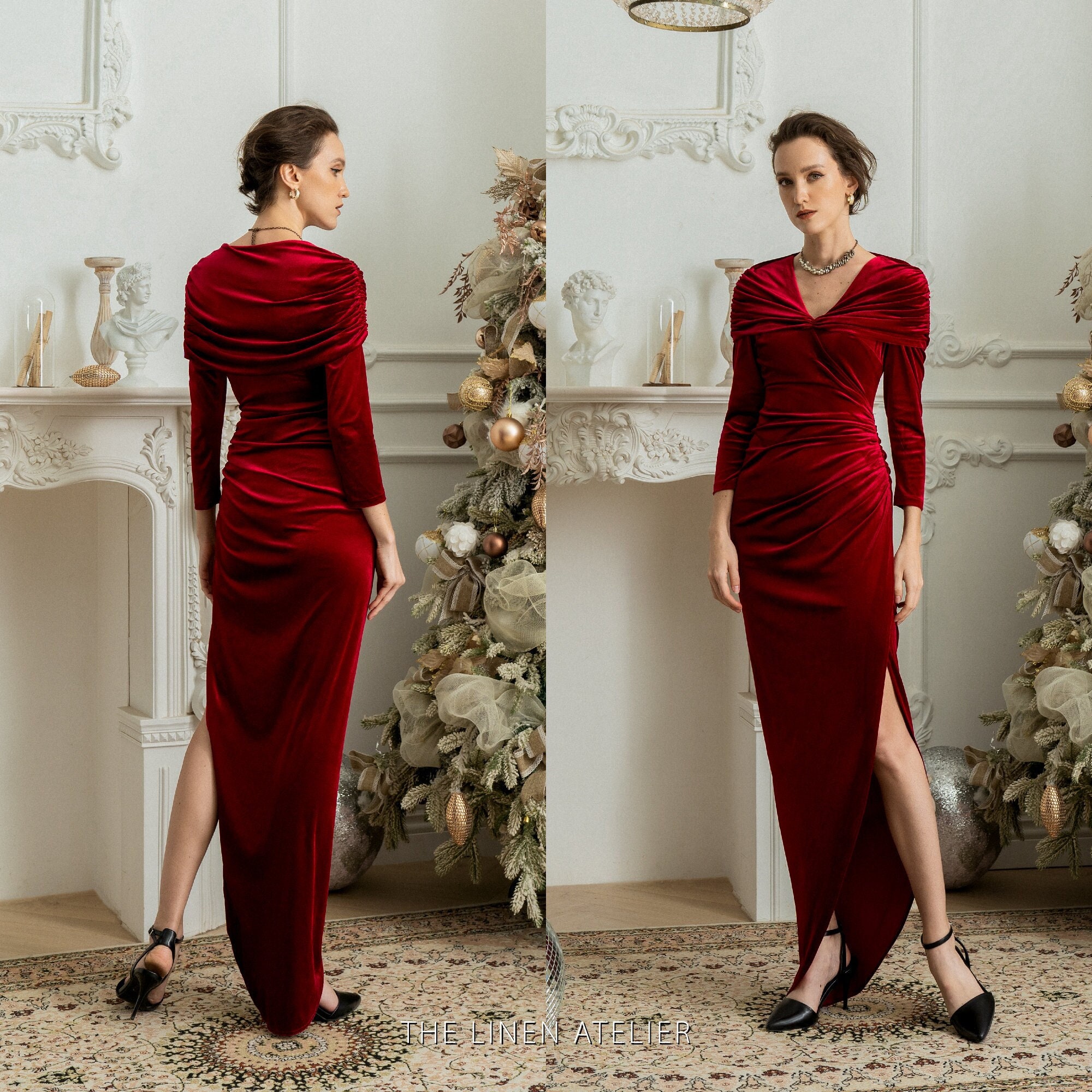 Stretch Velvet Gown with Flowered Burn-Out Organza Dress – John Paul Ataker