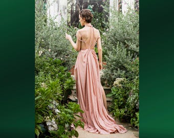 IZA Goddess Dress • Grecian Wedding Dress • Minimalist Wedding Gown • Greek Dress For Women • Greek Goddess Costume • Pink Wedding Dress