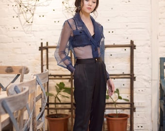 Ocean Sheer Organza Blouse | Transparent Statement Top | Modern Evening Wear