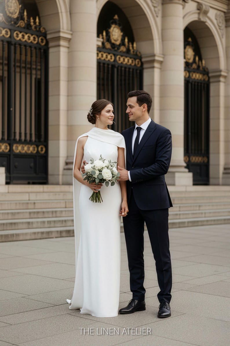 Robe de mariée cape minimaliste pour cérémonie civile
