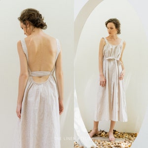 AVIANA Linen Low Back Strap Dress | Linen Tie Strap Dress | Strappy Summer Dress | Linen Backless Dress | Sleeveless Linen Dress | Open back