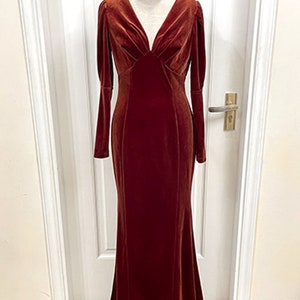 JULIA Rust Velvet Bridesmaid Dress | Long Sleeve Velvet Gown | Velvet Wedding Dress | Wedding Guest Dress | Rust Dress Women | Gifts For Her