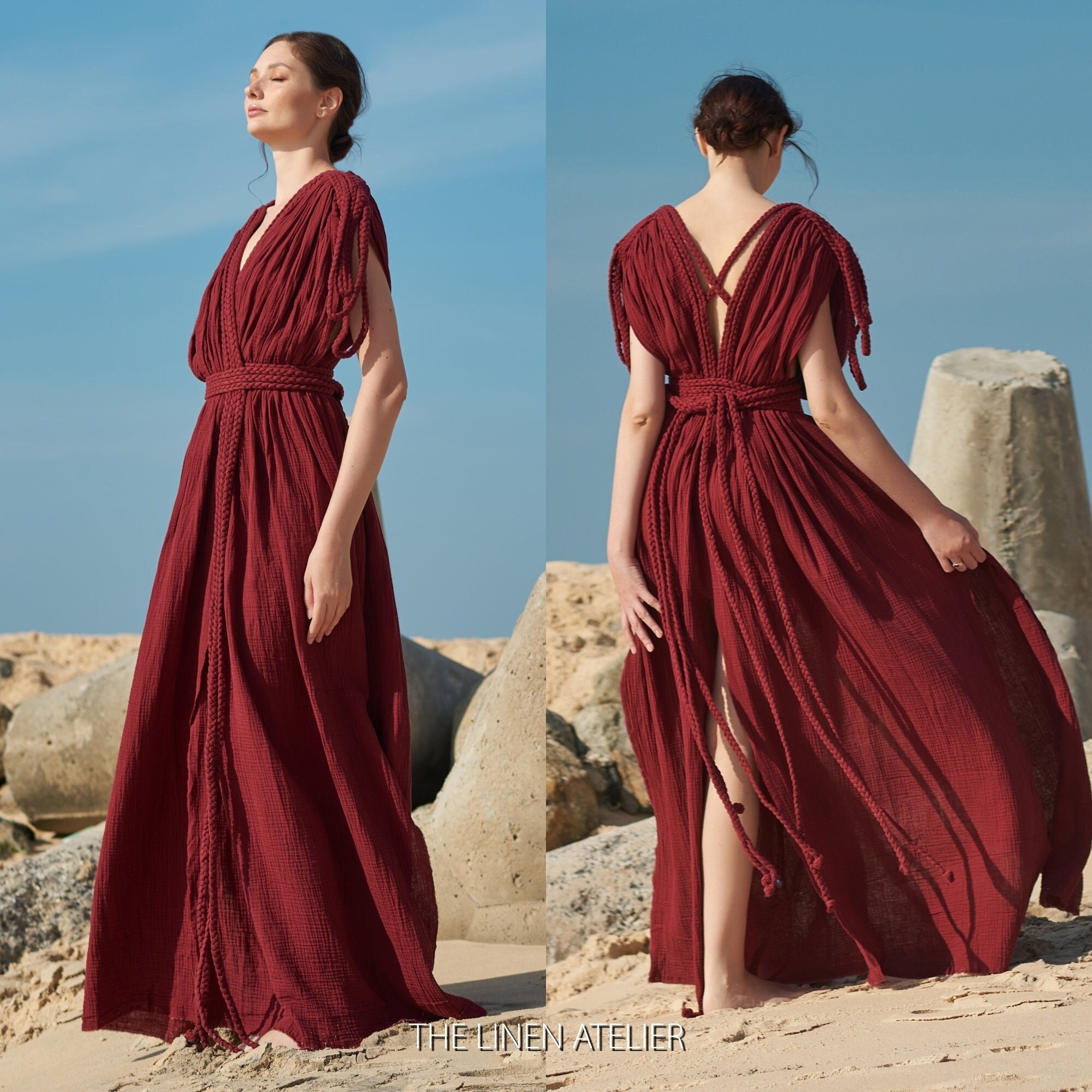 Wrap Boho Maxi Dress Goddess Dress Boho Clothing Women Eco Raw