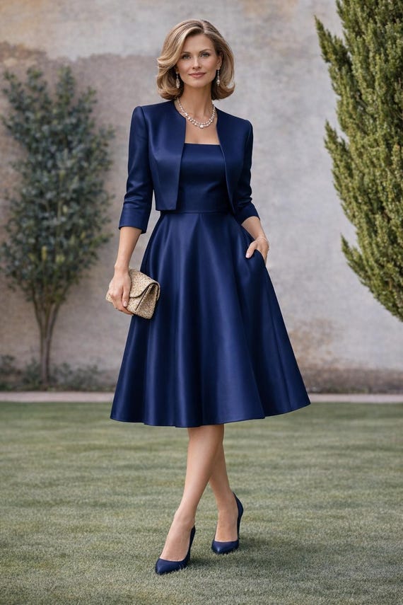 navy cocktail dress outfit Taffeta Fit and Flare | Matching Jacket Set Moschino 1990's Black Crepe Color:Dusty Blue Paisley Scarf gypsy Tea length This is a measurement