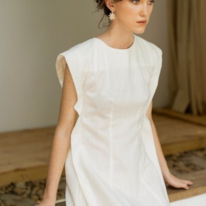 PHOEBE Open Back Linen Midi Dress | wedding guests dress | linen button dress | white linen dress | linen dress custom | engagement dress