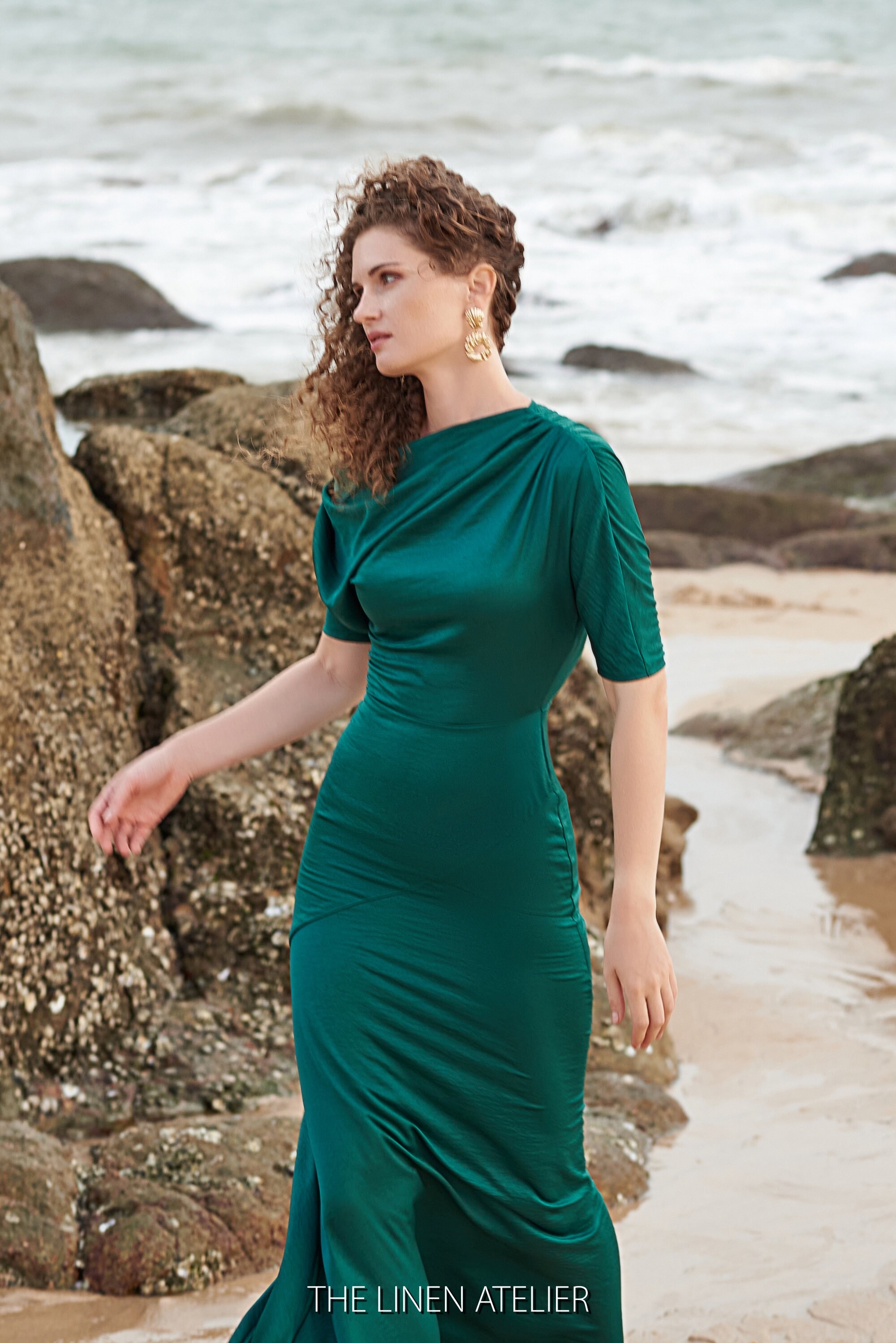PAISLEY DRESS - A-line Silk Dress With Asymmetric Neckline