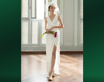 Silk Wrap Wedding Dress | Minimalist Satin Bridal Gown