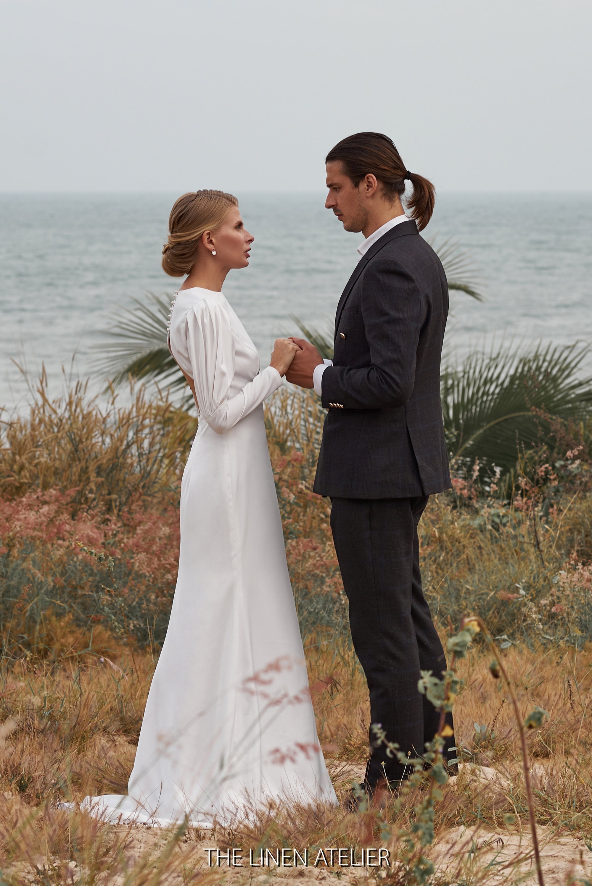 silk crepe de chine wedding dress Beautiful crepe de chine wedding dress with milkmaids sleeves and billowing skirt