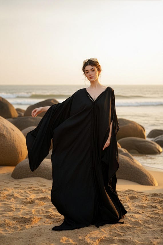 cape cotton dress Cotton Boho Maxi Dress With Hooded Cape  Goddess Gown  Resort Wear   Sacred Priestess