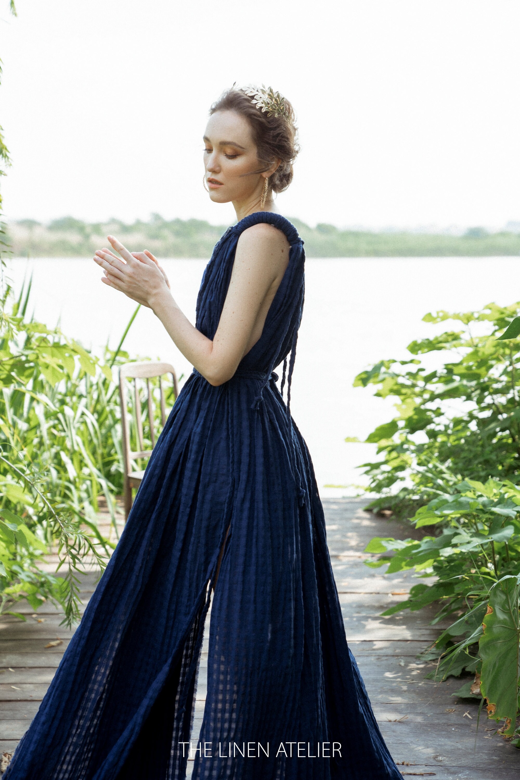greek style cotton dresses Hera Goddess Cotton Dress * Deep V-Neck Grecian Maxi Gown