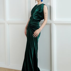 LINDSAY Draped Sleeves Velvet Evening Gown | Custom-Made | Elegance and Grace for Engagements, Proms, and Weddings