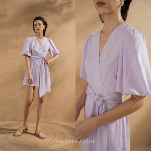 MADISON Linen Mini Summer Wrap Dress | Linen Beach Dress | Handmade Linen Clothing | Linen Simple Dress | Dress For Party | Gift For Her