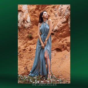 LESA Goddess Dress • Fairy Dress • Boho Bridesmaid Dress • Wedding Guest Dress Summer • Roman Goddess Dress • Mother Nature Dress Dusty Blue